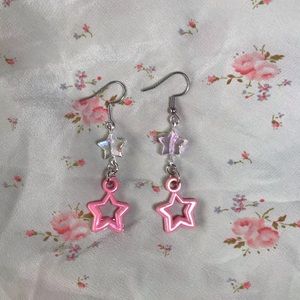 iridescent pink star earrings